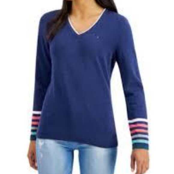 Tommy Hilfiger Blue Heather V-Neck Sweater M - Picture 2 of 8